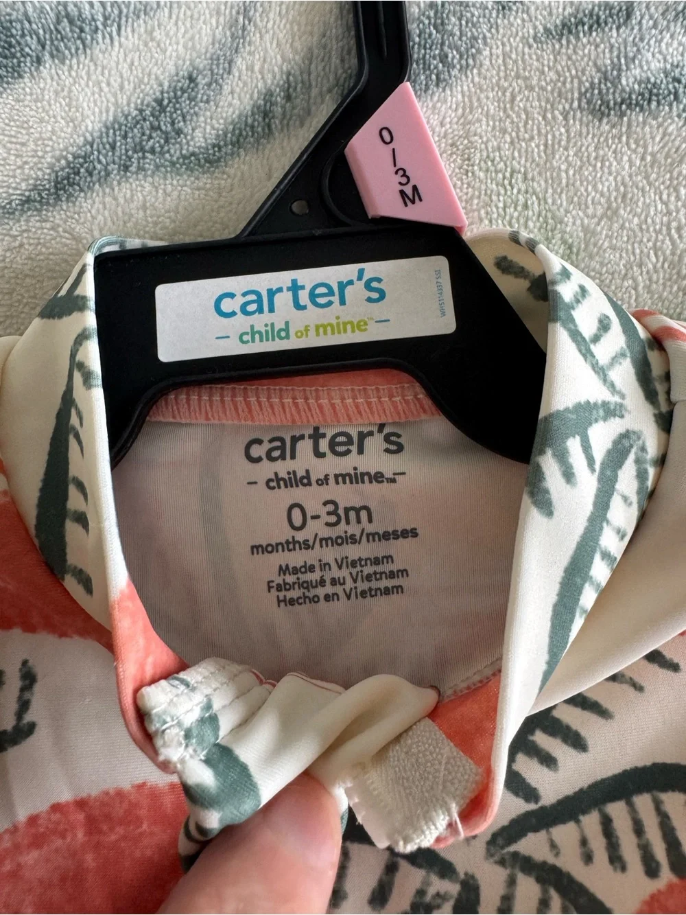 Carter's Coral and Gray Palm-Print Zip One-Piece